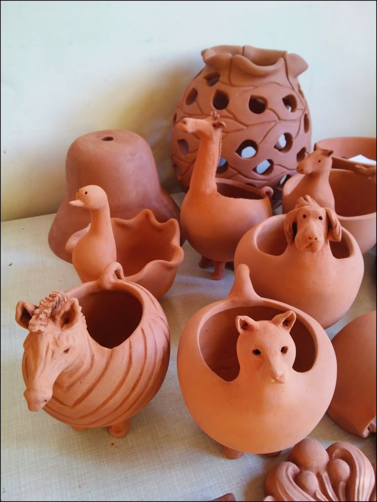 Clay Animal And Vase Planters And Decorative Objects (Set of 10)